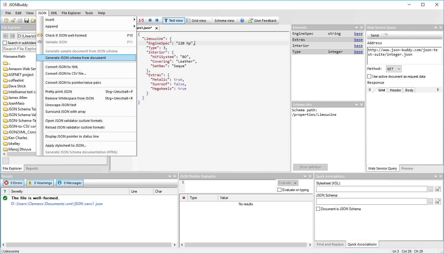 Generate a JSON Schema from the current document in the editor