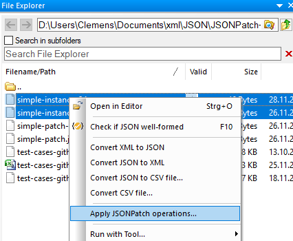 Apply JSONPatch operations from the built-in File Explorer