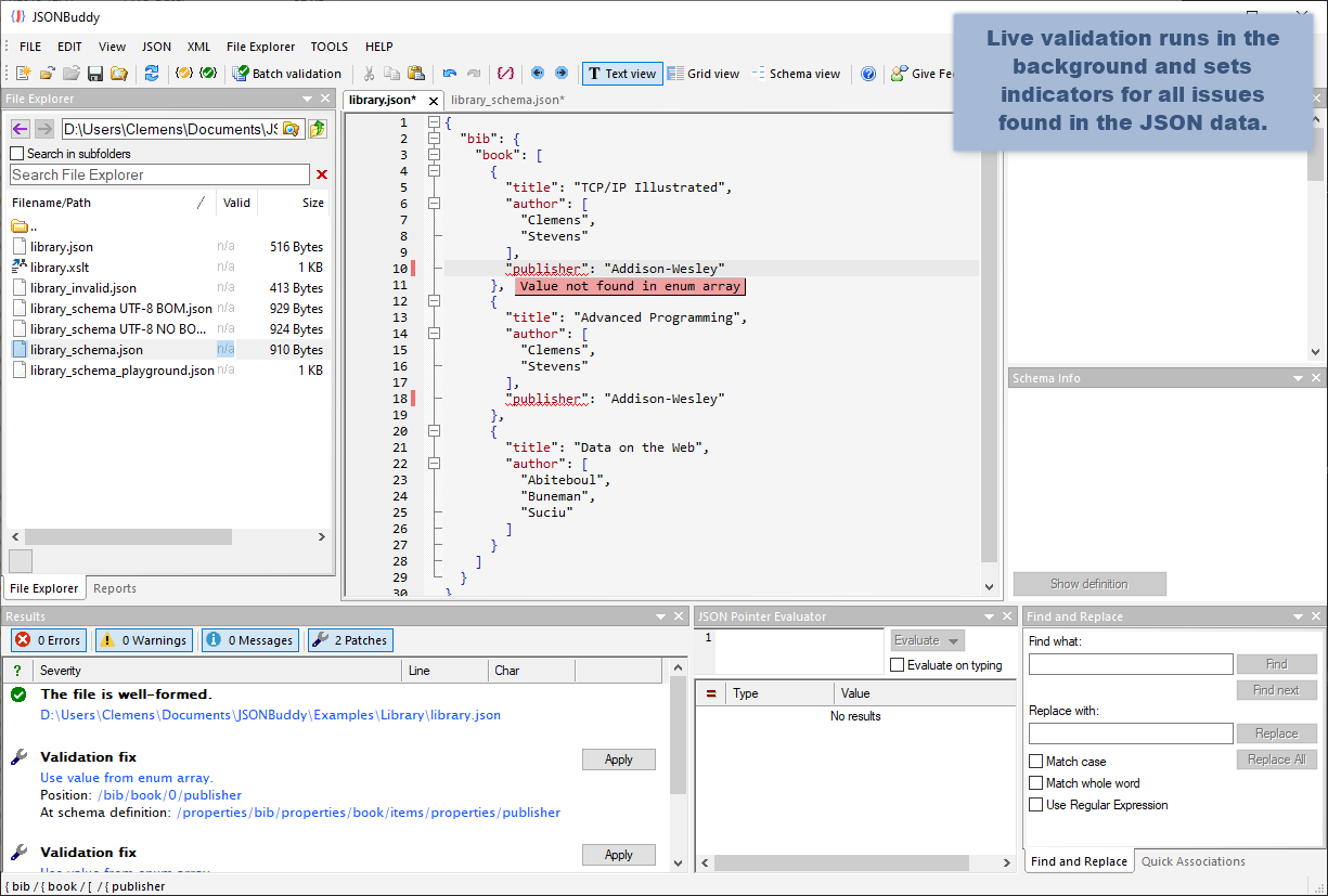 JSON editor for Windows and JSON validator tool